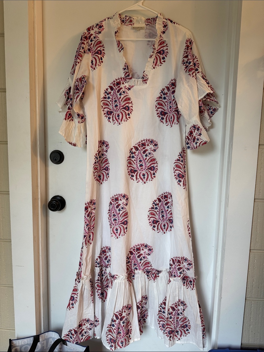 FITZROY AND WILLA Soleil Dress white ruffle paisley resort large cotton